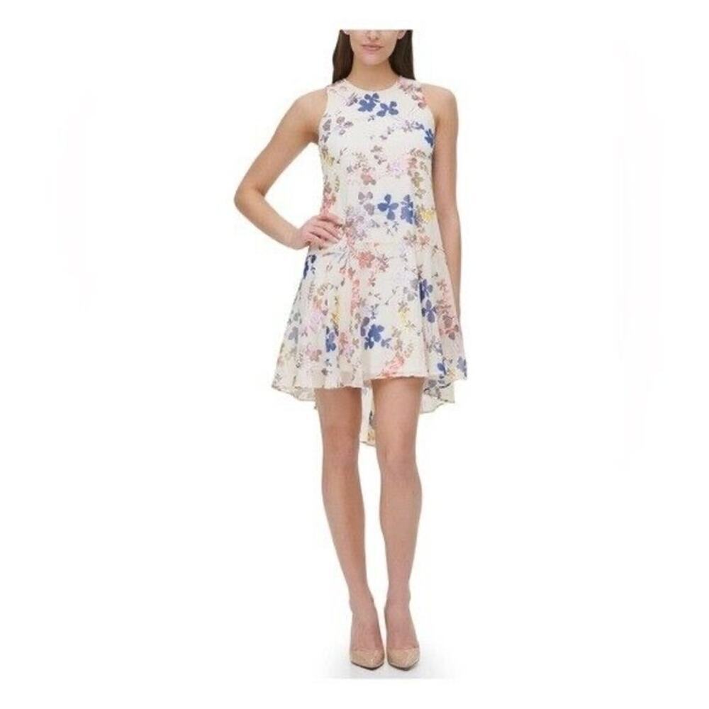 Tommy Hilfiger Womens White Floral Sleeveless Crew Neck Knee Length Dress size 6